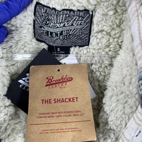 Brooklyn Cloth Mens S Heavy Flannel Sherpa Lined Shacket Windowpane Plaid Jacket - Picture 13 of 16